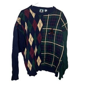 Vintage 90’s Argyle Golf Sweater Izod 100% Cotton XL